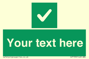 Custom green background, green square with tick sign
